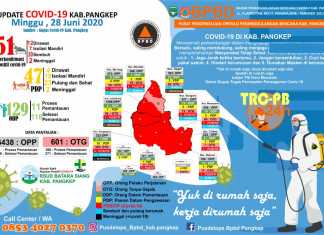 Grafis data Covid-19 Kabupaten Pangkep Sulawesi Selatan, Minggu 28 Juni 2020. (Pusdalops BPBD Kabupaten Pangkep).