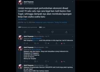 Cuitan Arief Poyuono mengusulkan legalisasi judi dan togel. (Twitter/@bumnbersatu)