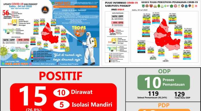 Grafis data Covid-19 Kabupaten Pangkep Sulawesi Selatan, Sabtu 4 Juji 2020. (Pusdalops BPBD Kabupaten Pangkep).