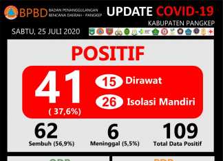 Update data Covid-19 Kabupaten Pangkep Sabtu, 25 Juli 2020.(Pusdalops Pangkep).