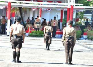Gubernur Sulsel, Prof Nurdin Abdullah, memimpin upacara dirgahayu Gerakan Pramuka yang ke-59 tahun. (Ist).
