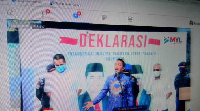 Sekretaris DPW Partai Nasdem Sulsel, Syaharuddin Alrif hadir dalam deklarasi pasangan MYL-SS di Kabupaten Pangkep sekaligus menyerahkan formulis B1-KWK untuk MYL-SS. Rabu, 12 Agustus 2020/(Badauni AP/pangkep.terkini.id).