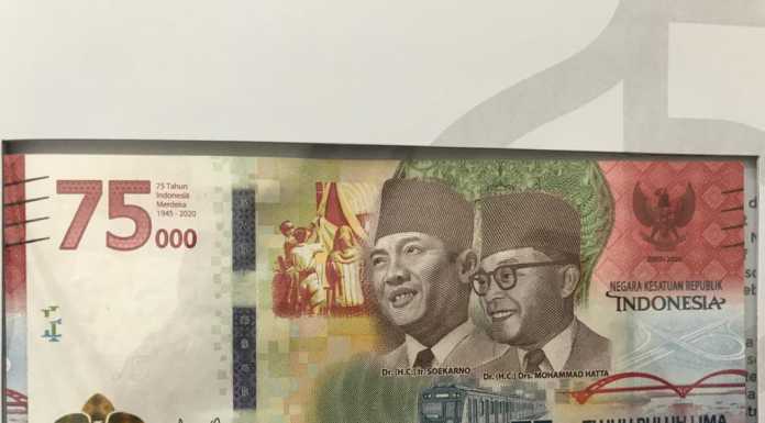 Bank Indonesia akan meluncurkan pecahan uang kertas nominal Rp75.000.(Int).