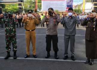 Apel pasukan bersama TNI, Polri, Kejari Makassar, Dinas Perhubungan, dan Satpol PP Kota Makassar di lapangan Polrestabes Makassar, Senin (14/9/2020).(Ist)