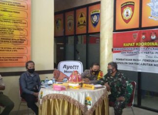 Rapat koordinasi eksternal jelang tahapan penetapan dan pencabutan nomor urut bakal calon bupati dan wakil bupati di Pilkada Pangkep, yang dilakasanakan di kantor Polres Pangkep, Kamis, 17 September 2020.(Ist).