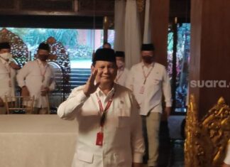 Seluruh pengurus daerah Partai Gerindra bersepakat mendukung Prabowo Subianto menjadi calon presiden pada Pilpres 2024, setelah yang bersangkutan kembali dipilih sebagai ketua umum, Sabtu (8/8/2020). [Suara.com/Bagaskara]