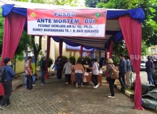 Posko antemortem-DVI pesawat Sriwijaya jatuh di RS Polri. (Suara.com/Tio)