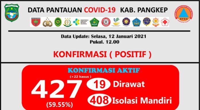 Data tambahan kasus positif Covid-19 Kabupaten Pangkep, Selasa, 12 Januari 2021.(Pusdalops Pangkep).