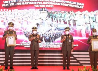HUT Satpol PP ke-71 dan HUT Satlinmas ke-59, Rabu (3/3/2021). (Dok. Kemendagri)