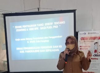 Dinas Pengendalian Penduduk dan KB Kabupaten Pangkajene dan  Kepulauan memberikan Pelatihan Tehnik Penyuluhan tentang Stunting dan 1000 HPK kepada PLKB / PKB.(Ist).