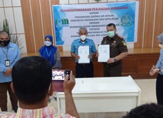 Perusahaan Daerah Air minum (PDAM) Kabupaten Pangkep melakukan penandatangan perjanjian kerja sama dengan pihak Kejaksaan Negeri dalam hal penyelesaian permasalahan hukum.(Pangkep.terkini.id).