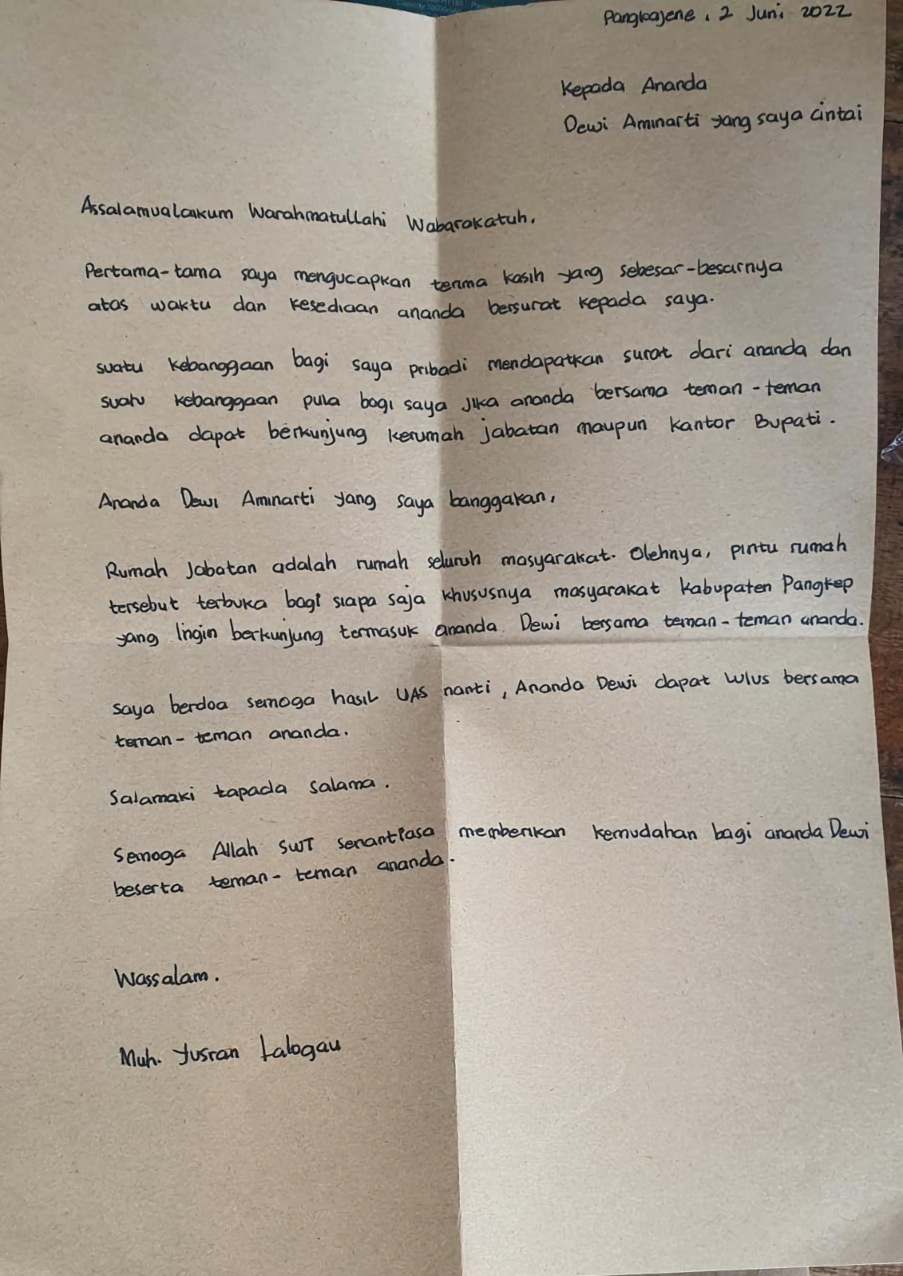Bupati Pangkep Balas Surat Siswa SD dengan Tulisan Tangan Sendiri, MYL: Suatu Kebanggaan Dapat Surat Ananda