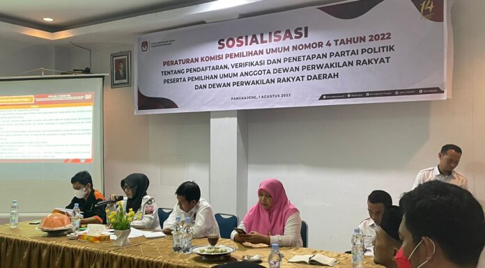 KPU Pangkep Sosialisasikan PKPU 4 tahun 2022, tentang Pendaftaran dan Verifikasi Partai Politik KPU Pangkep